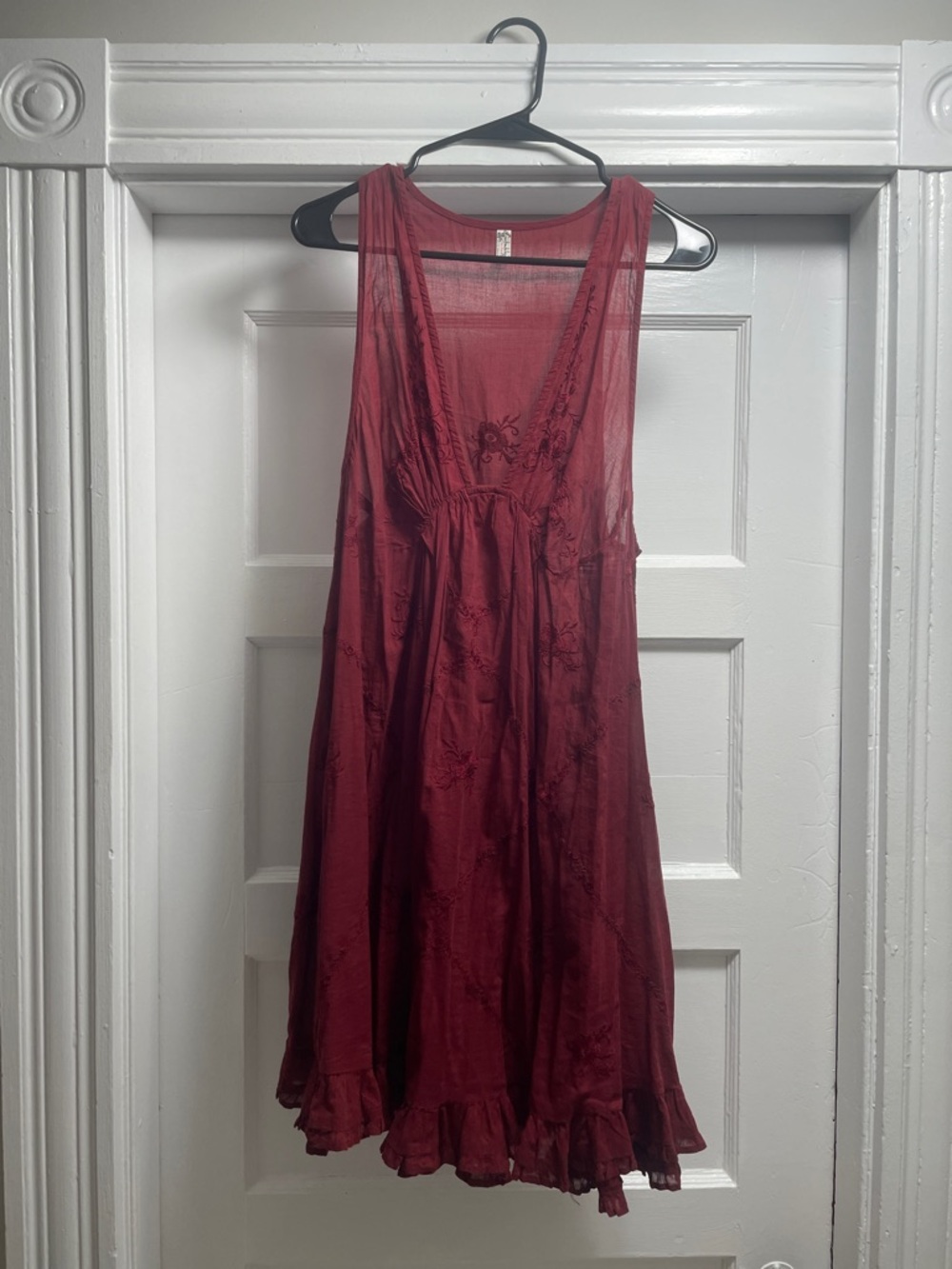 Free People Sheer Embroidered Burgundy Tunic
